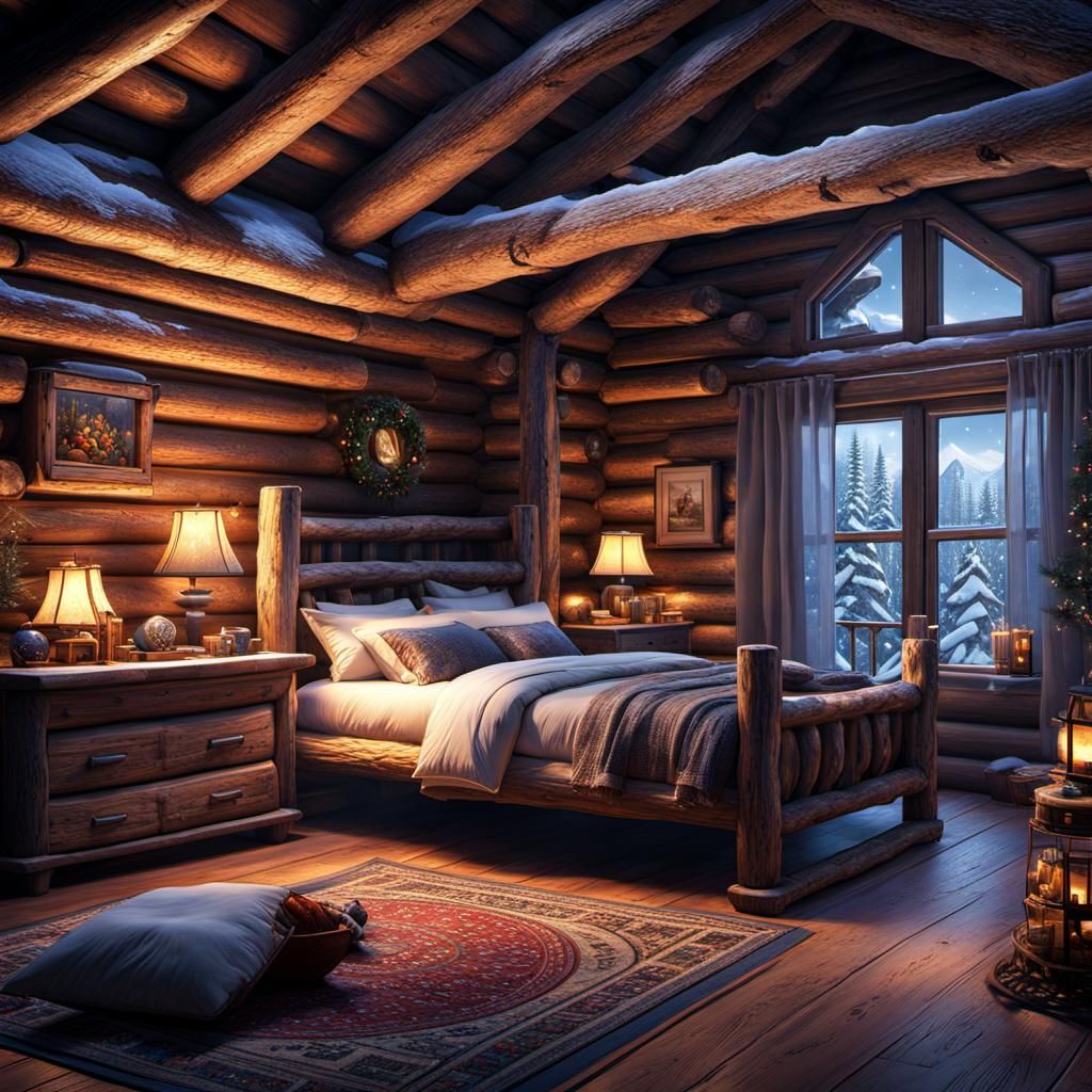 Raccoon in Cozy Cabin Winter Wonderland
