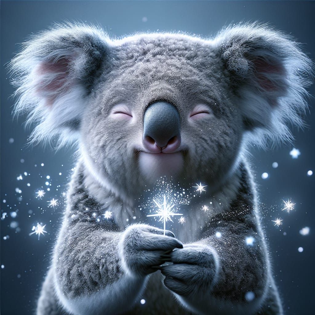 Koala Blows Magical Stars in Hyperrealistic Close-Up