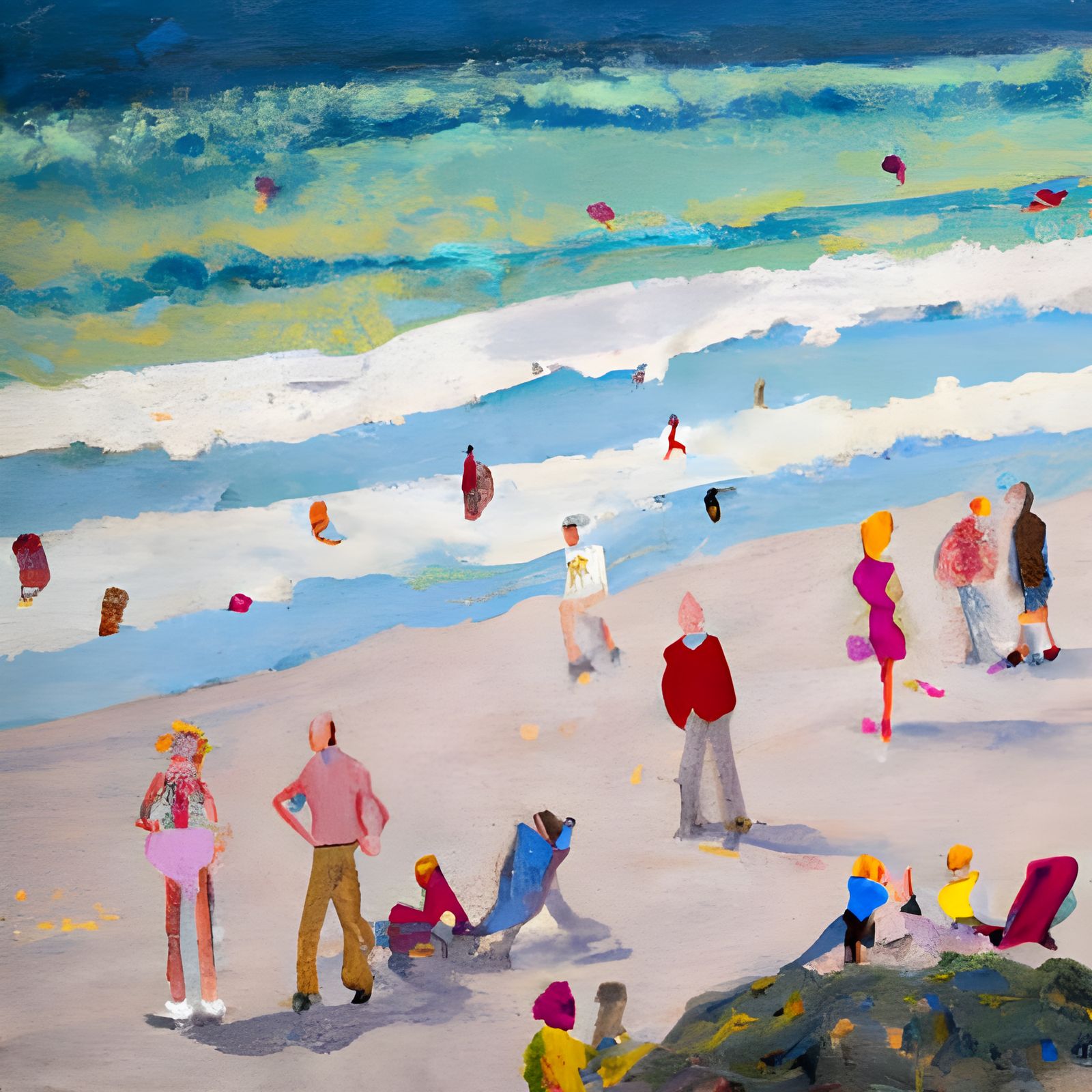 1950s Seaside Holiday in Expressionist Impasto Style