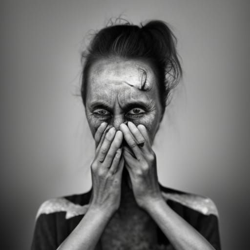 Fish Woman Crying Eating Salad Portrait