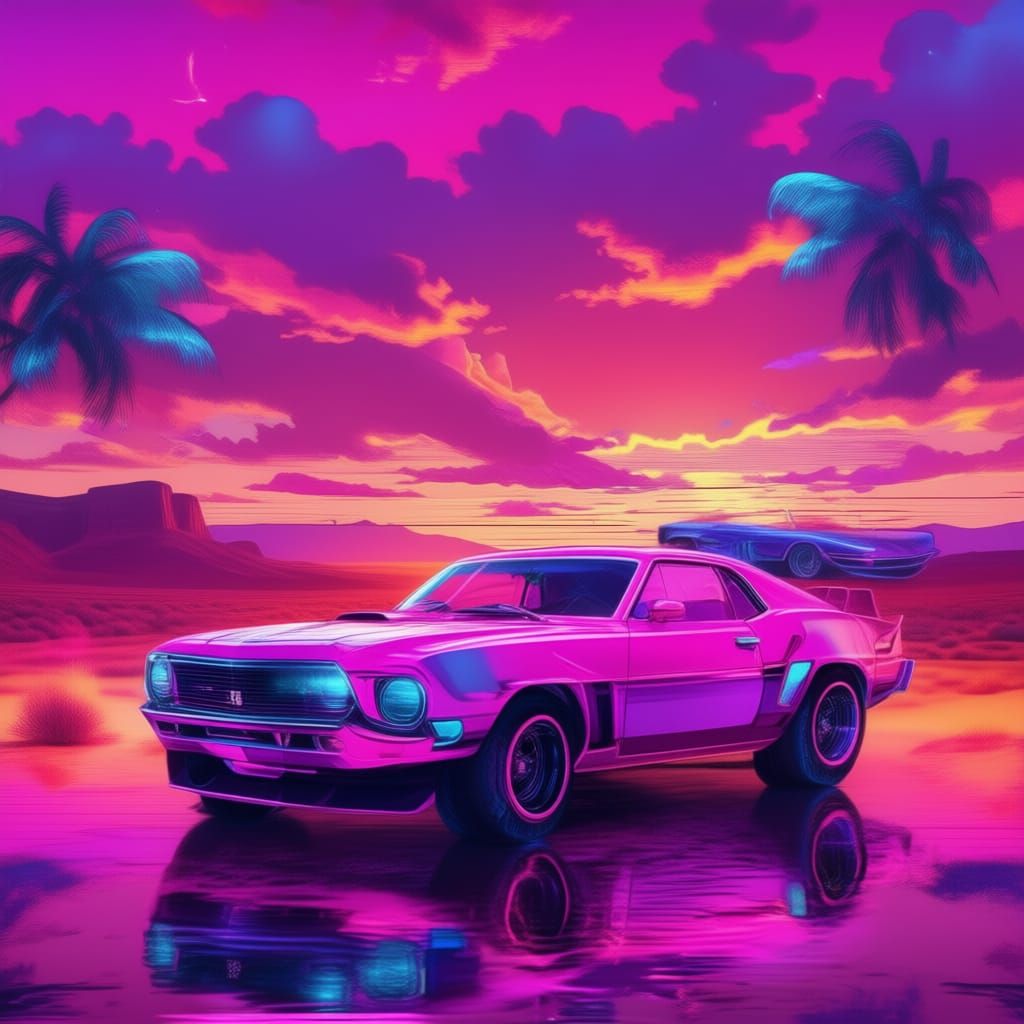 Classic Muscle Car Roaring Down Highway