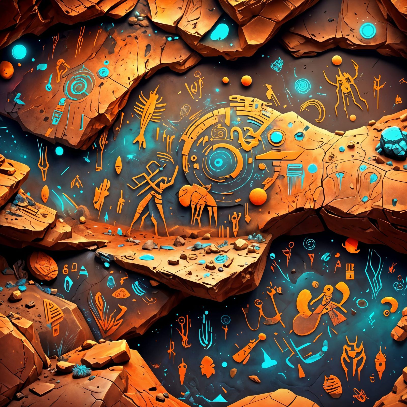 Futuristic Cave Hieroglyph on Alien Planet