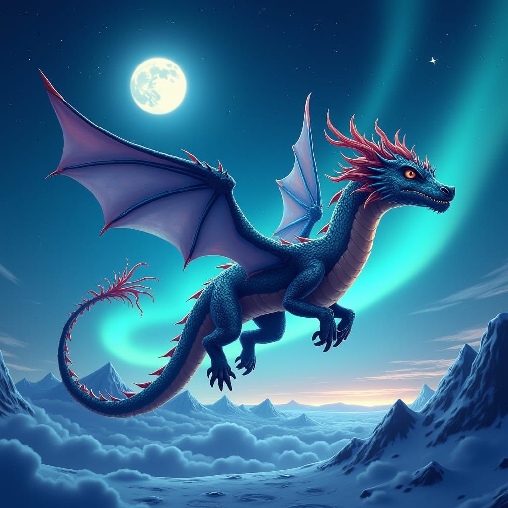 Dragon's Flight Under Northern Lights: Digital Art