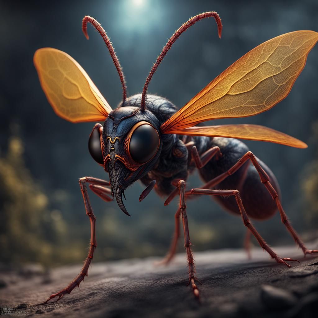 Demonic Eldritch Wasp: Detailed Matte Painting