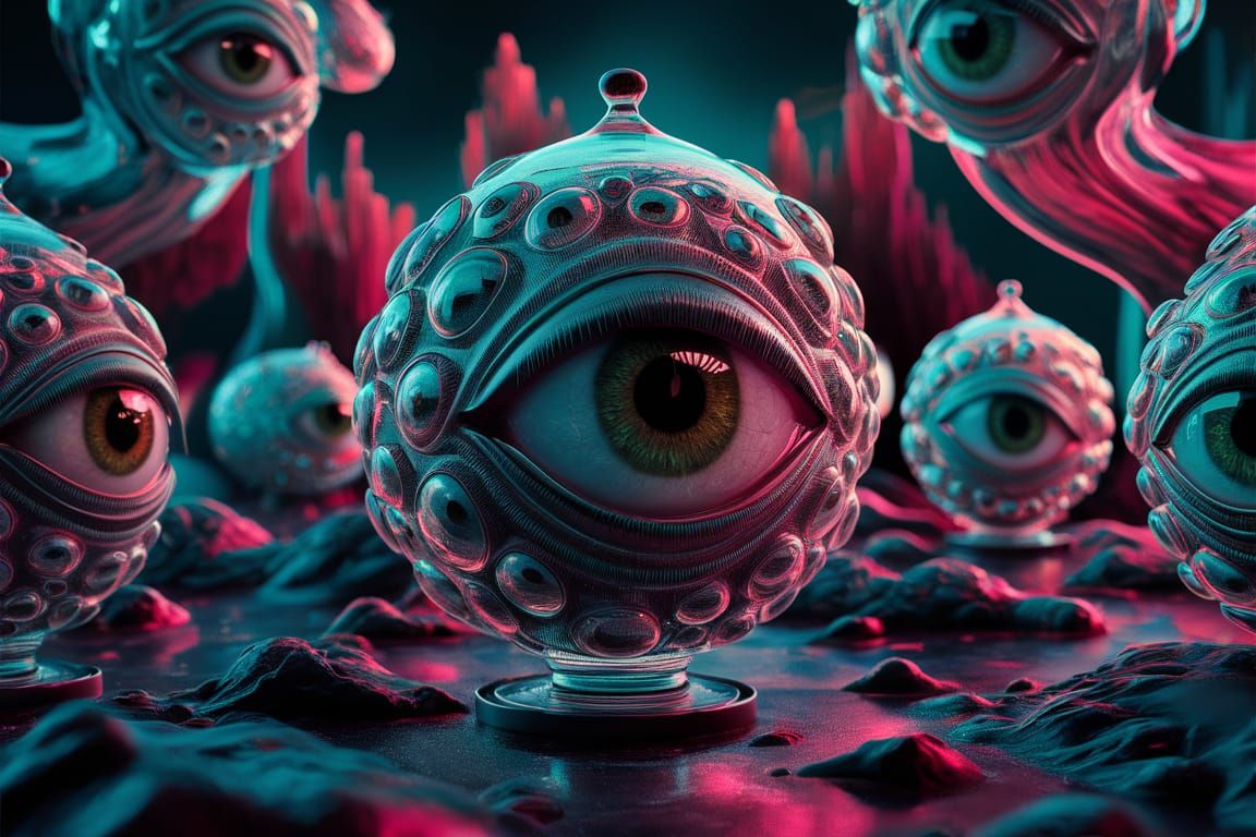 Surreal 3D Glass Sculptures with Hyperrealistic Eyes