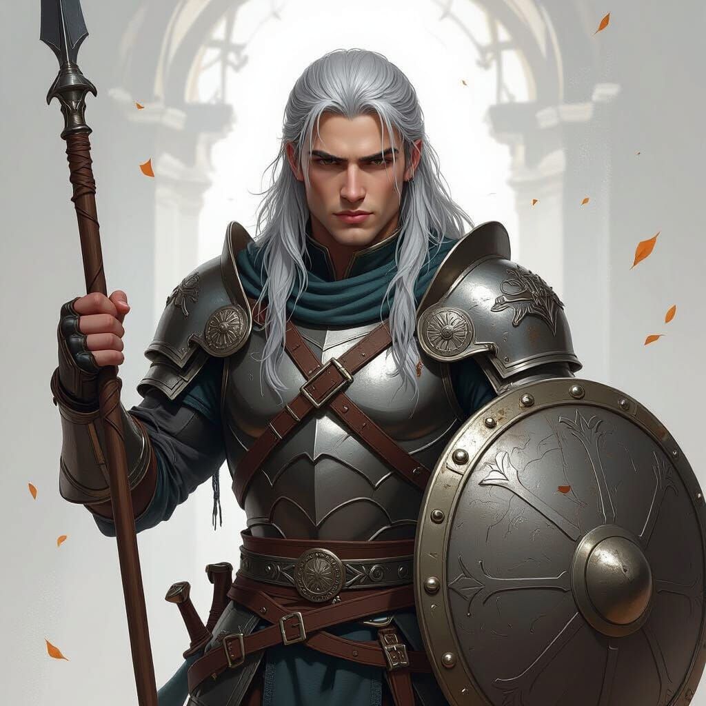 Handsome Fighter with Spear and Shield Concept Art