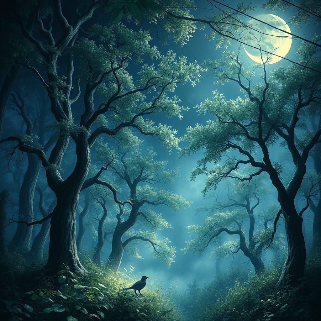Moonlit Forest Sanctuary in Ethereal Glow