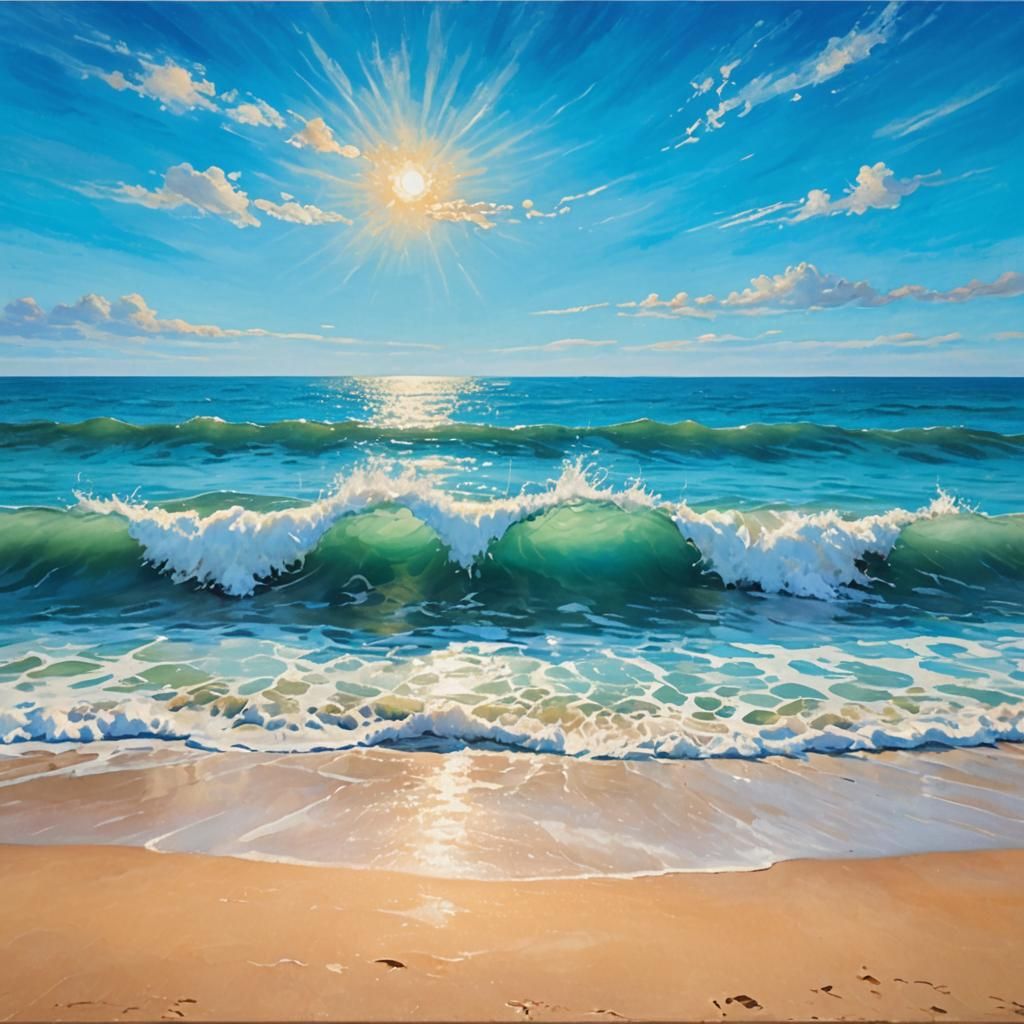 Impressionist Seascape with Turquoise Ocean and Golden Light
