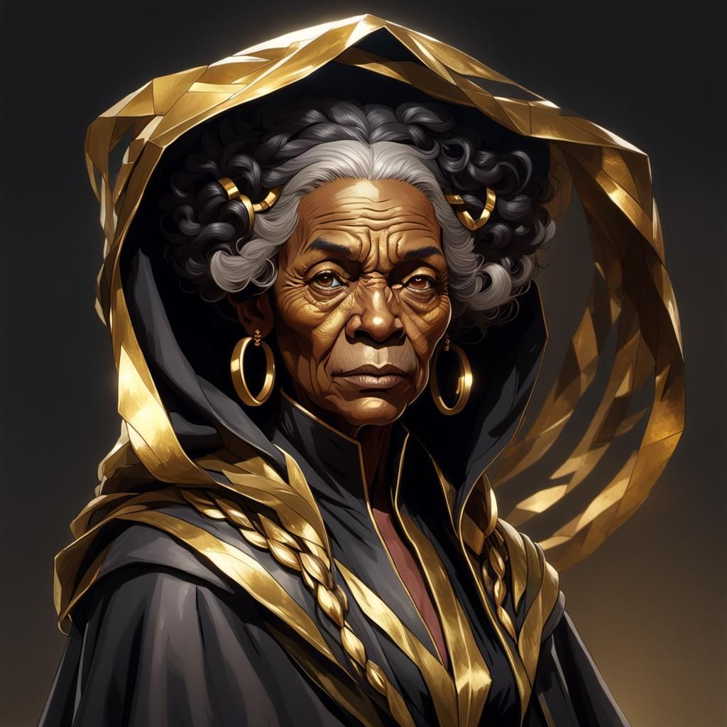 Elegant Portrait of Woman in Black and Gold