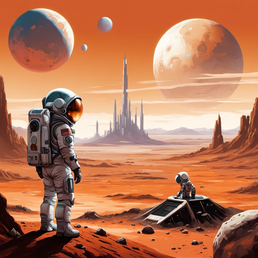 Martian Astronaut Explores Glowing Alien Plant