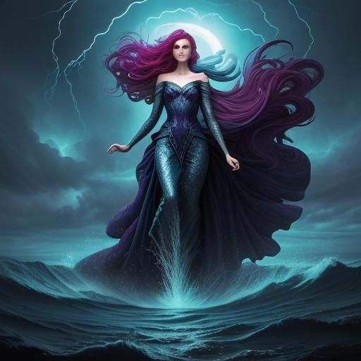 Gerudu Mermaid in Storm: Comic Book Style Illustration