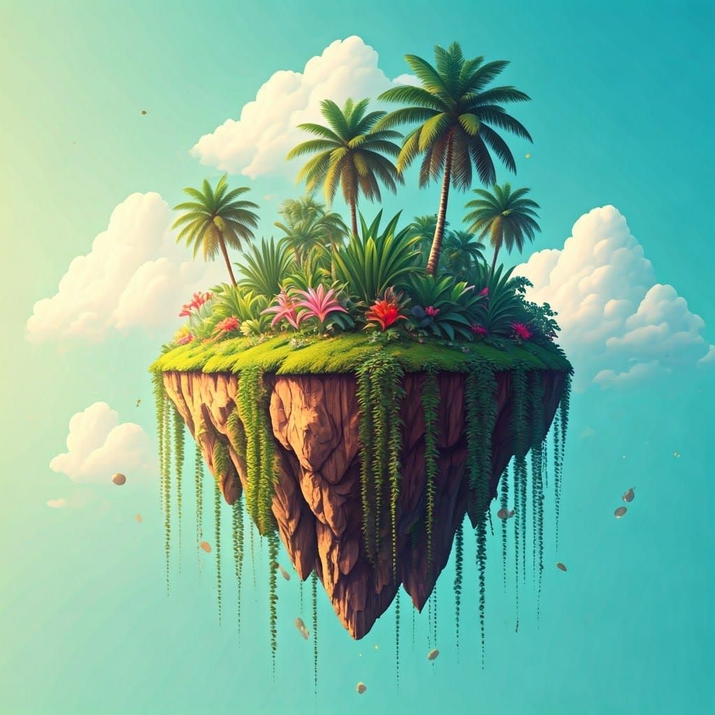 Ethereal Tropical Oasis in Whimsical Watercolor