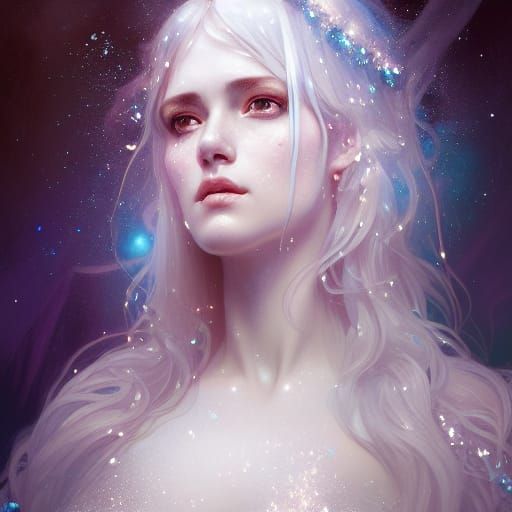 Ethereal White Goddess Portrait with Crystals