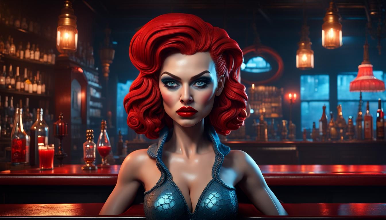 Femme Fatale Bobblehead in Dark Bar