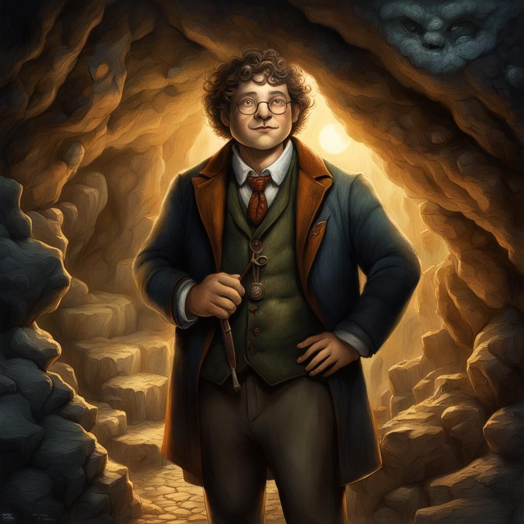 Academic Hobbit Researcher in a Magical Cave