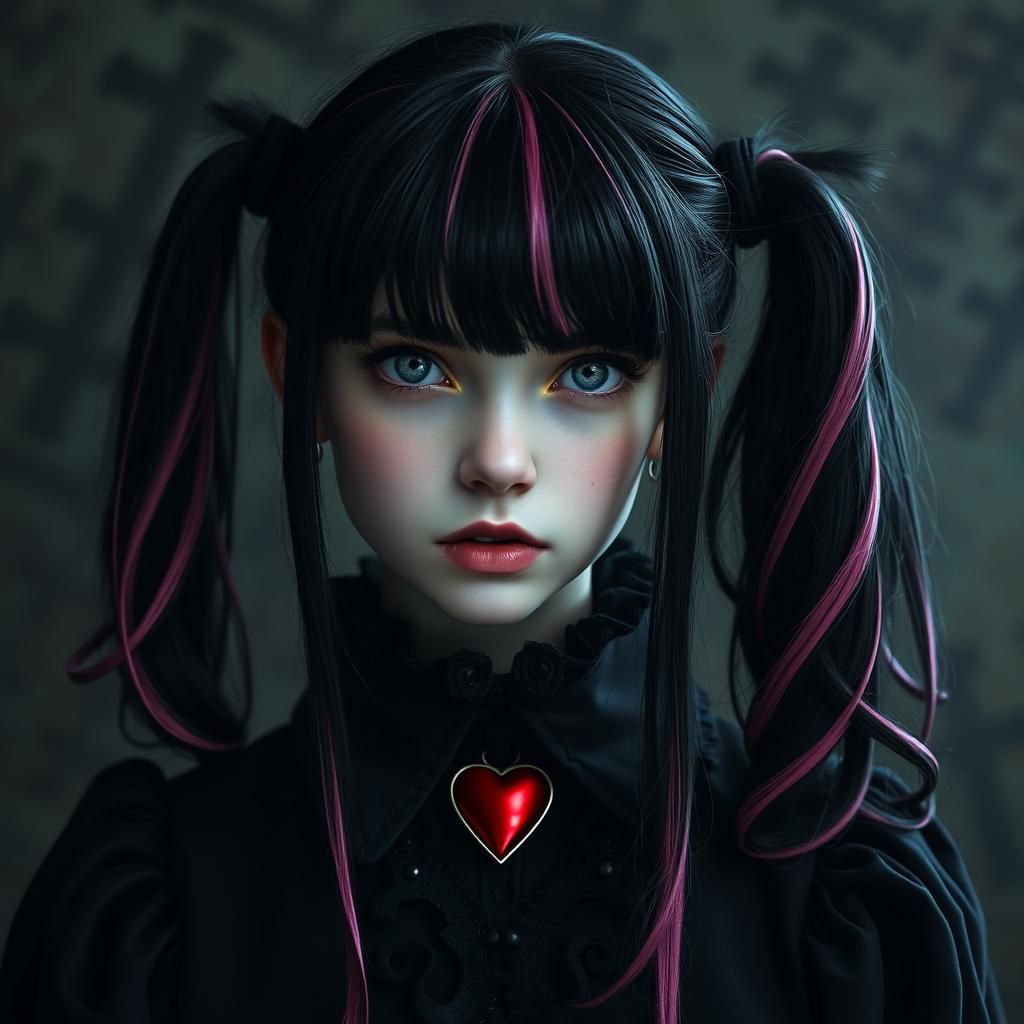 Victorian Vampire Girl with Gothic Cross, Airbrushed Oil Pai...