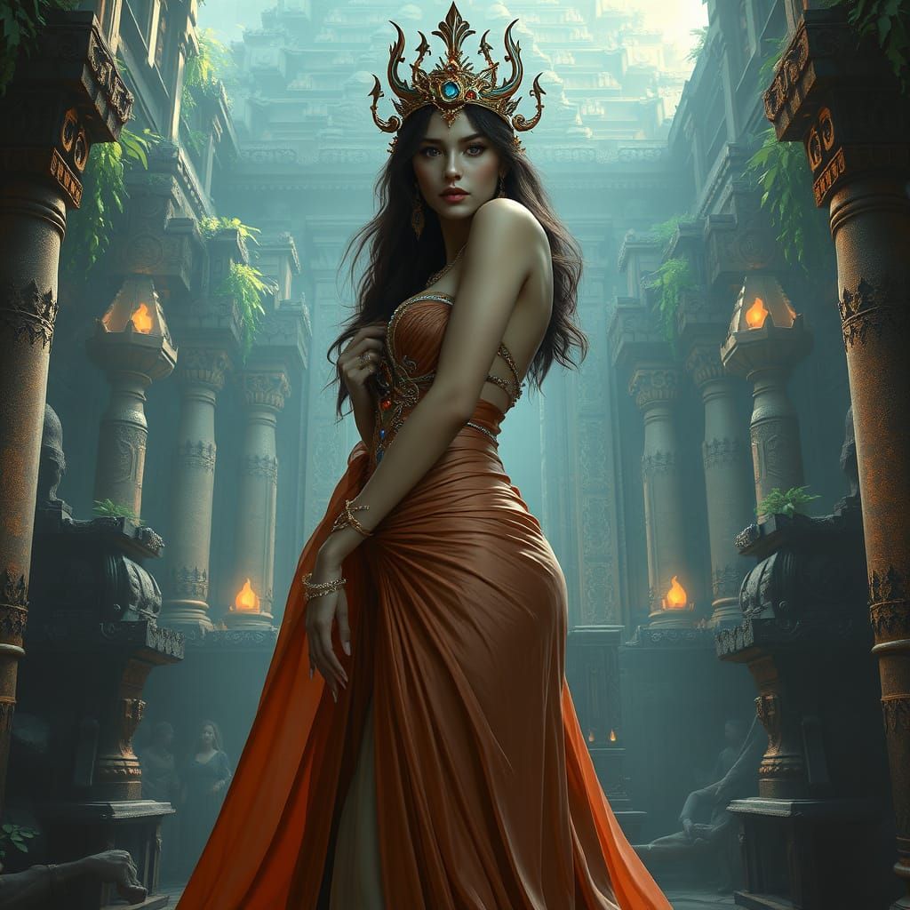 Mystical High Priestess in Lavish Temple Attire
