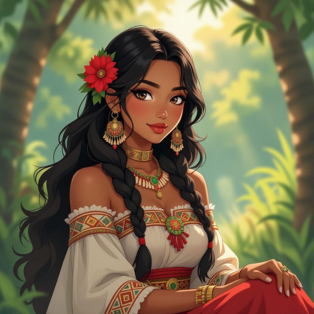Aztec Woman in Ghibli Anime Style