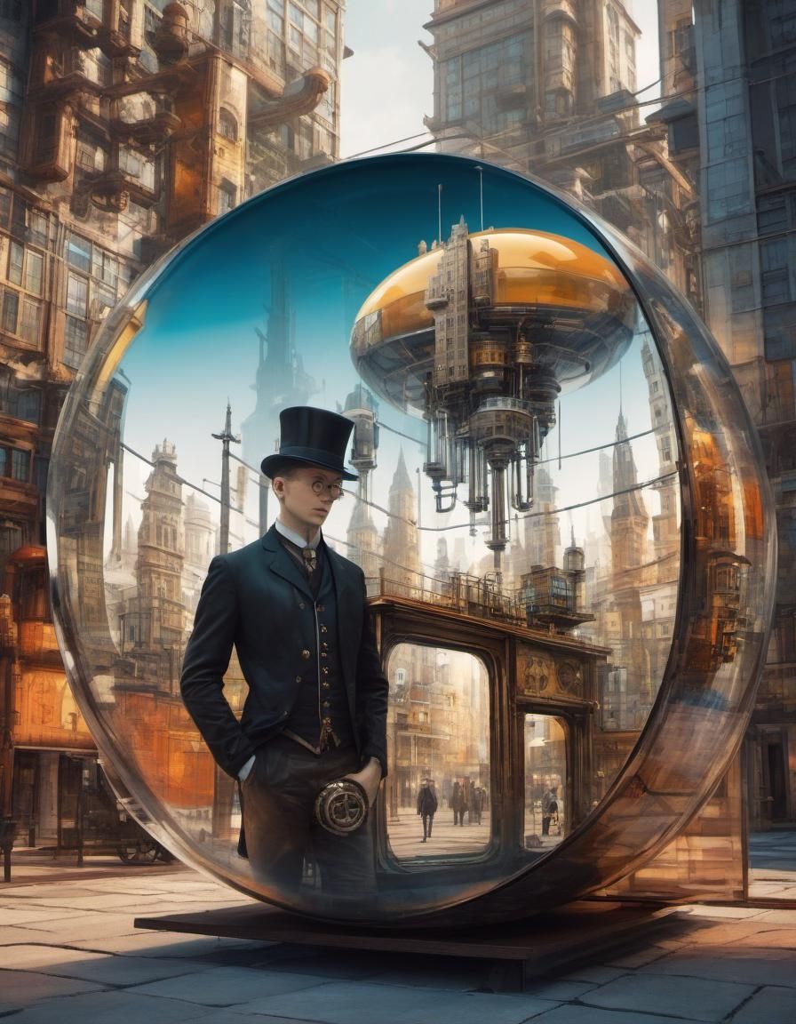 Futuristic Glass City in Cube, Mondrian Style