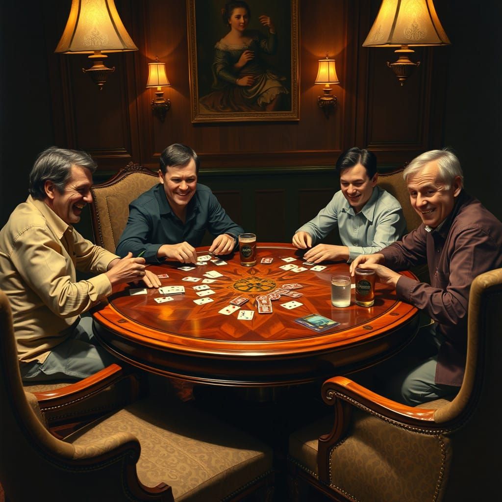 Friends Gather Around a Table for a Night of Cards and Conve...