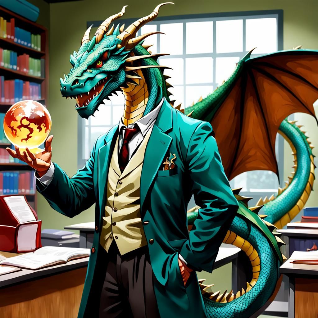 Dragon Science Teacher in Classroom Setting