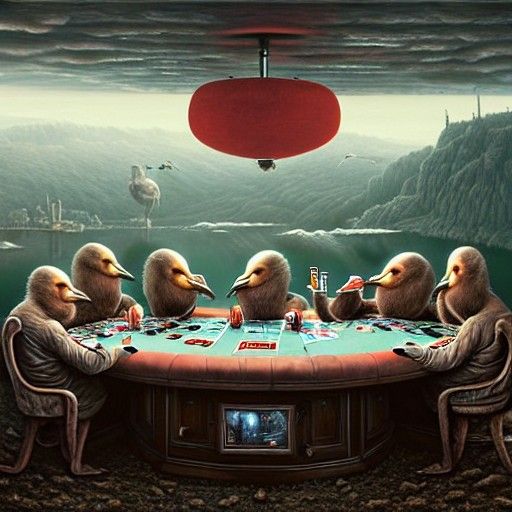 Geese Play Poker: A Matte Painting Masterpiece