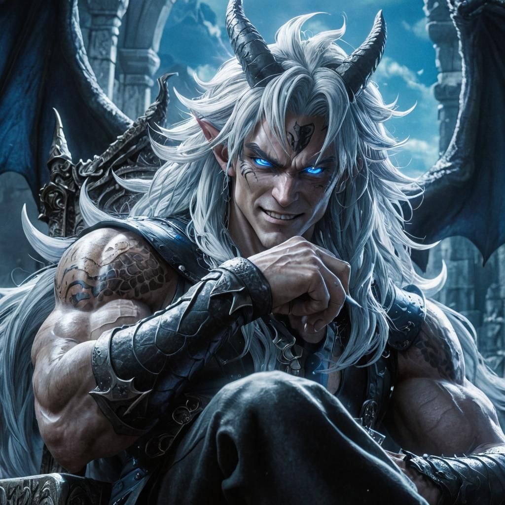 Demon Warlord on Throne with Dragon Features