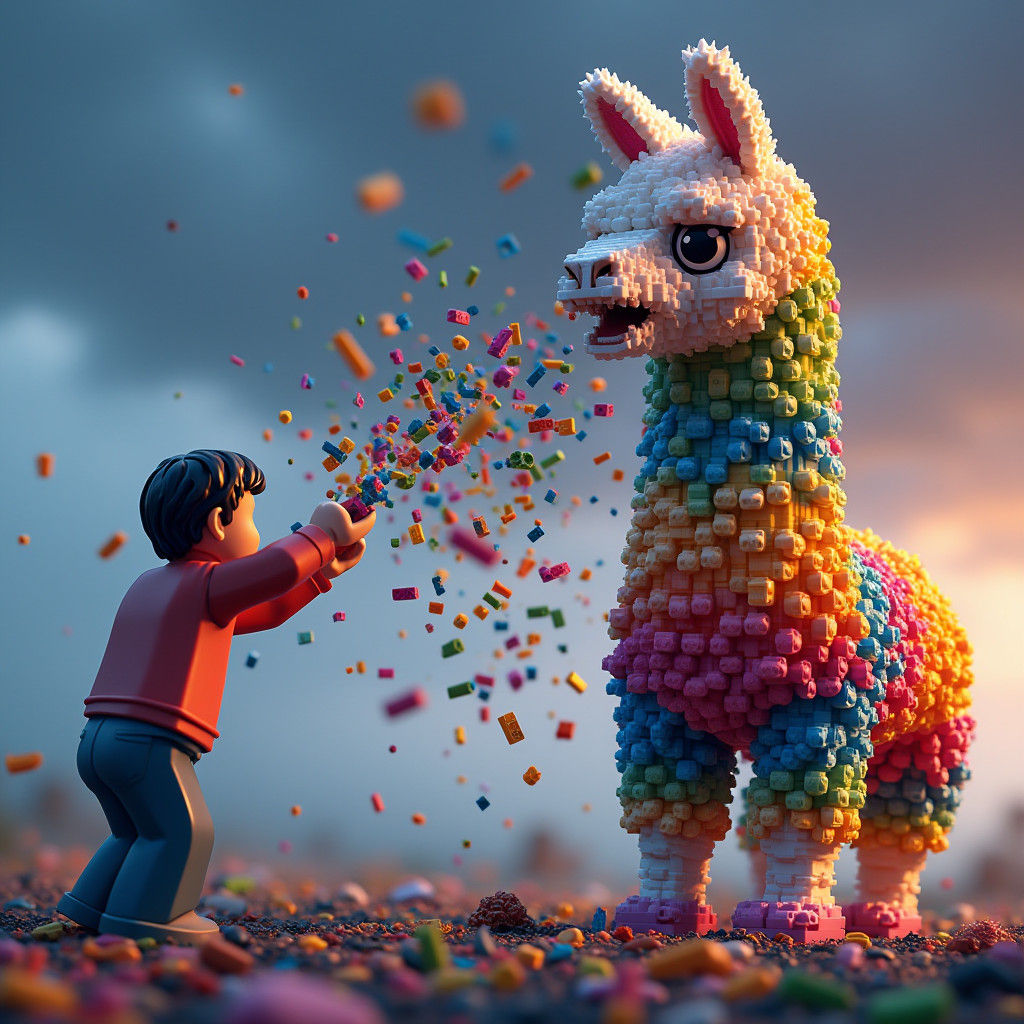 Rainbow Lego Llama Spits Bricks in Digital Art