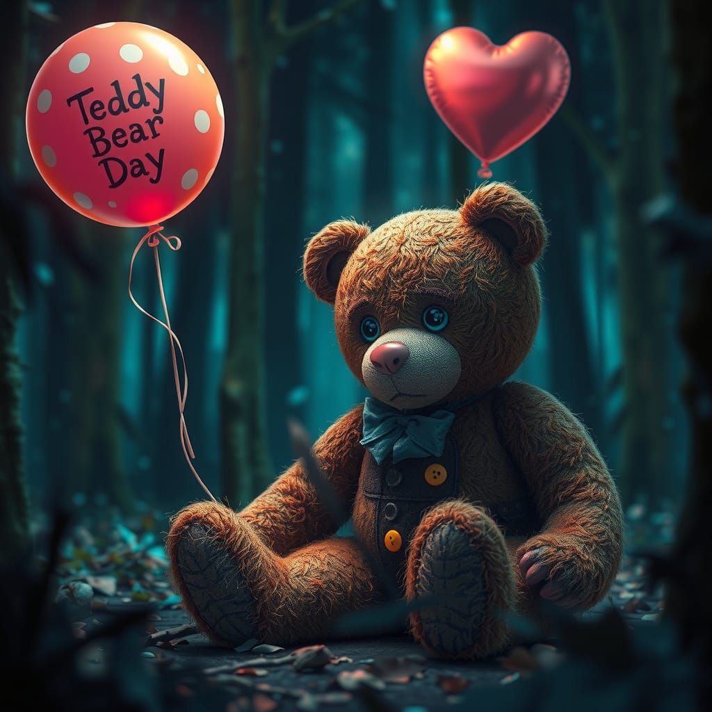 Creepy Forest: Abandoned Teddy Bear with Steampunk Engine