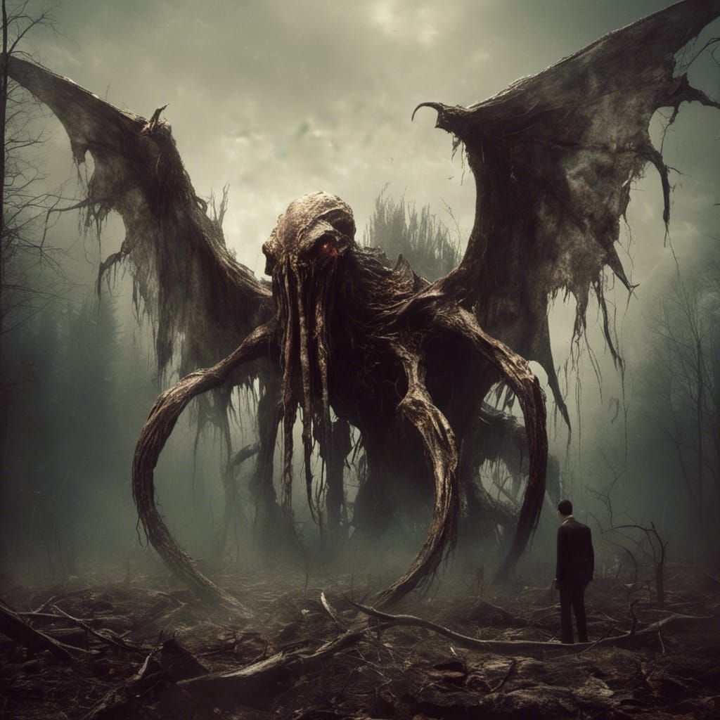 Ethereal Horror: Giant Winged Abomination Made of Corpses