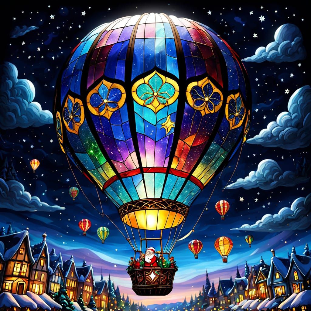 Spectacular Stained Glass Christmas Air Balloon Under Starry...