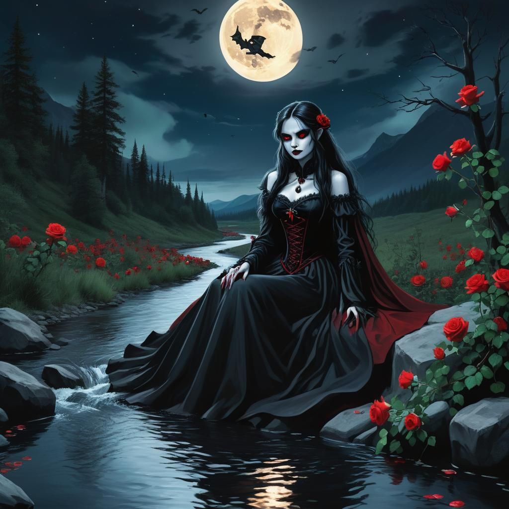Beauty and Vampire in Valley of Roses