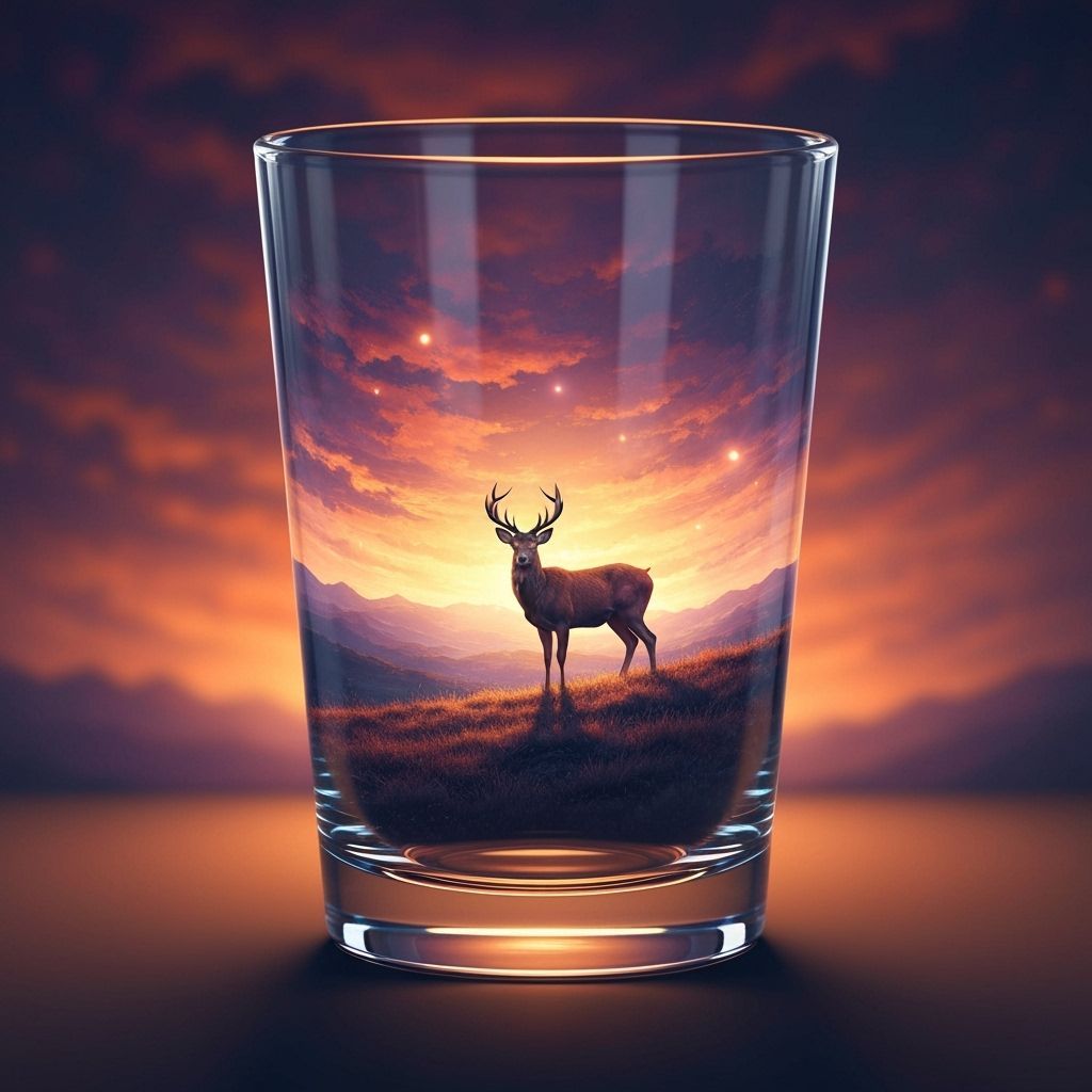 Glass Landscape Double Exposure with Stag at Sunset
