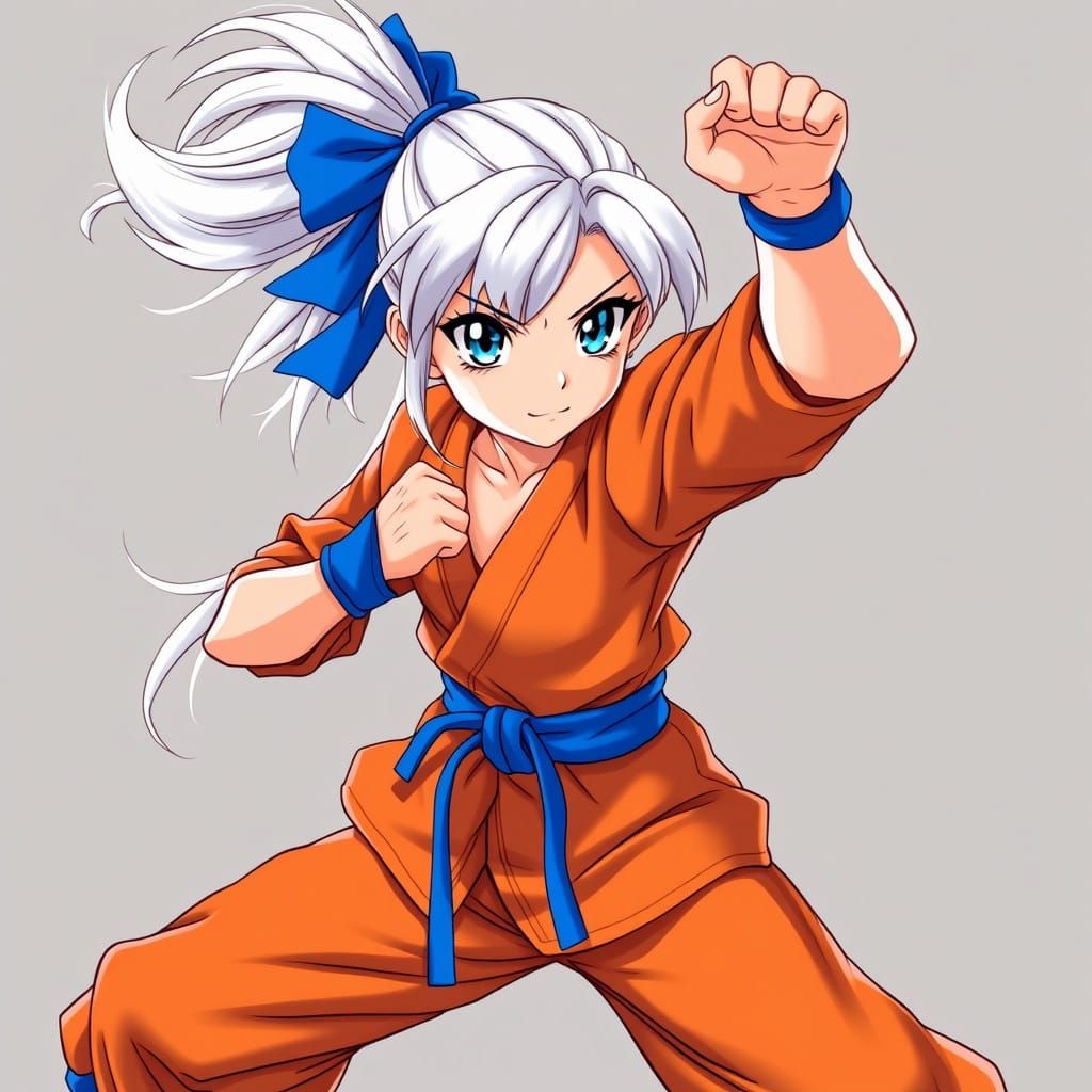 Heroic Anime Warrior with Vibrant Orange Gi and Blue Accents