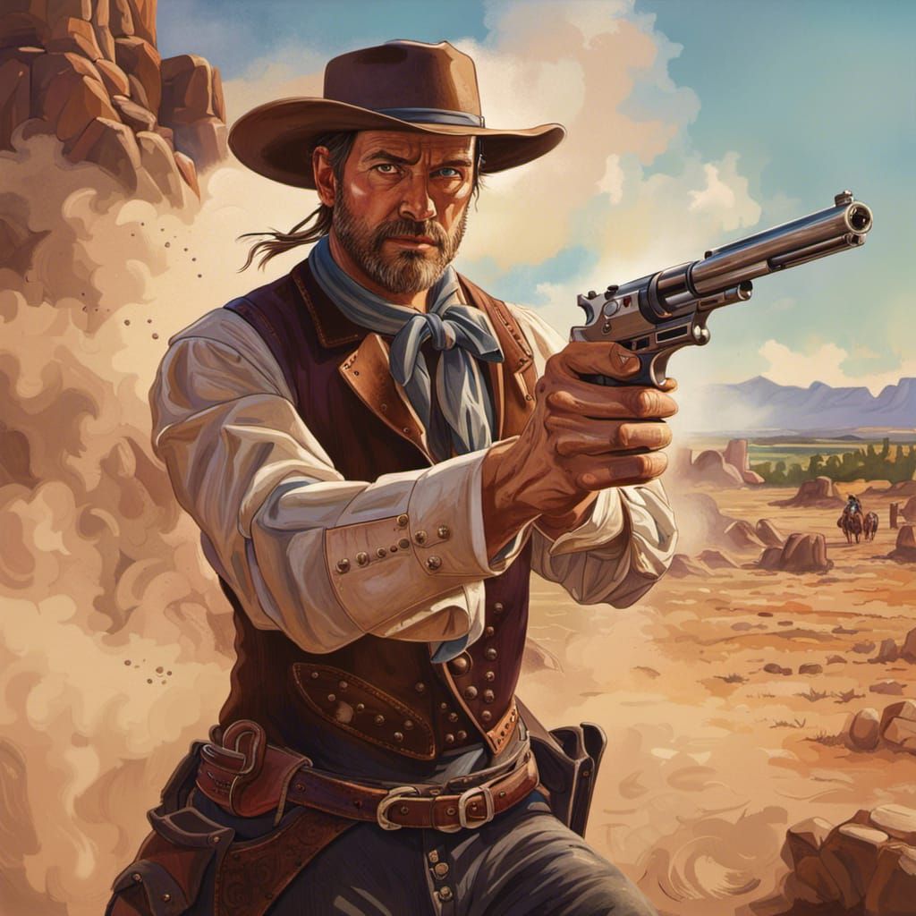 Stern Gunslinger in Wild West Splash Art