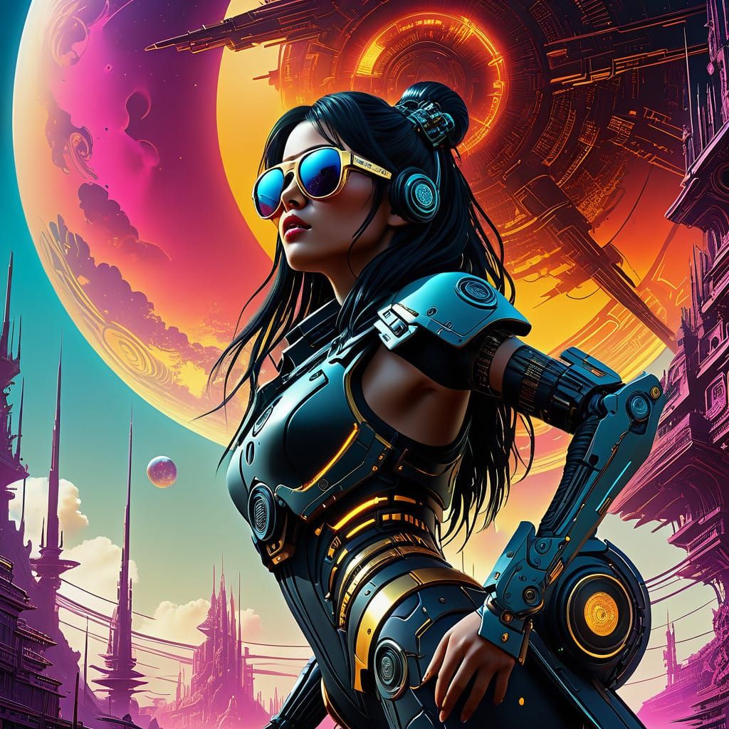 Cyberpunk Goddess with Glowing Circuitry