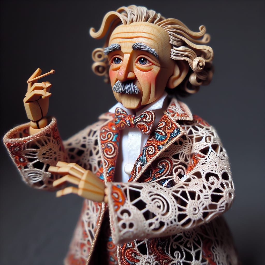 Miniature Einstein in Brocade Costume Singing and Dancing