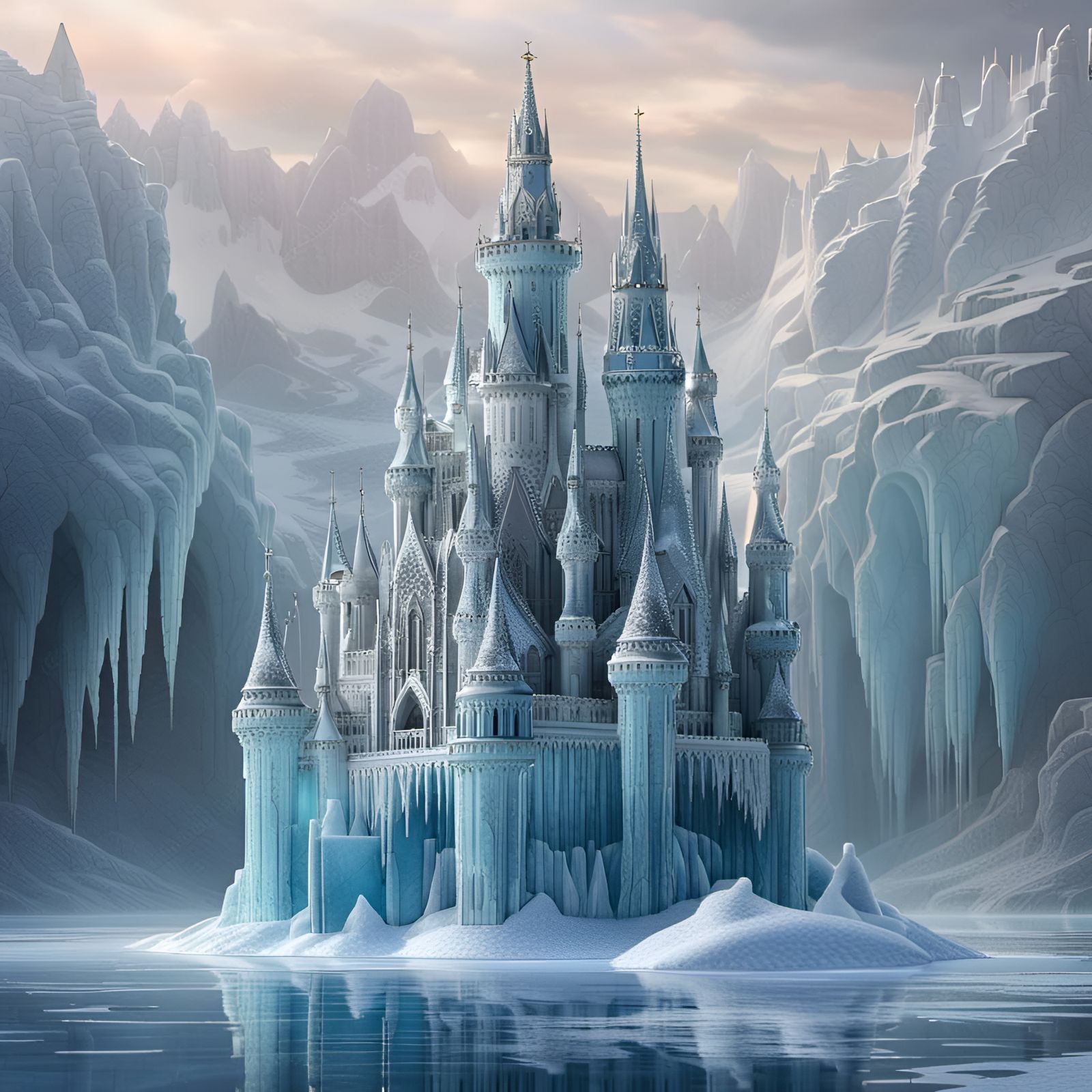 Enchanting Ice Castle on Frozen Lake