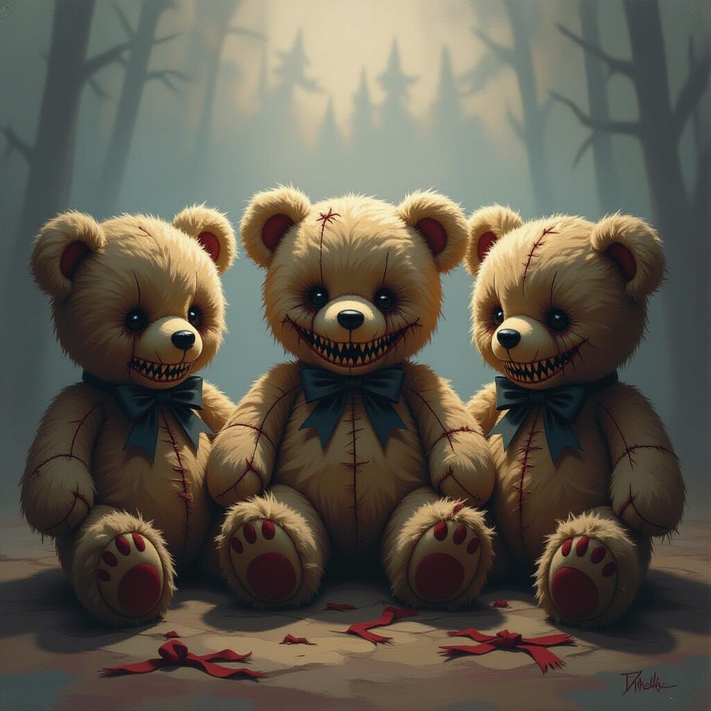 Ominous Nursery with Tattered Teddy Bears
