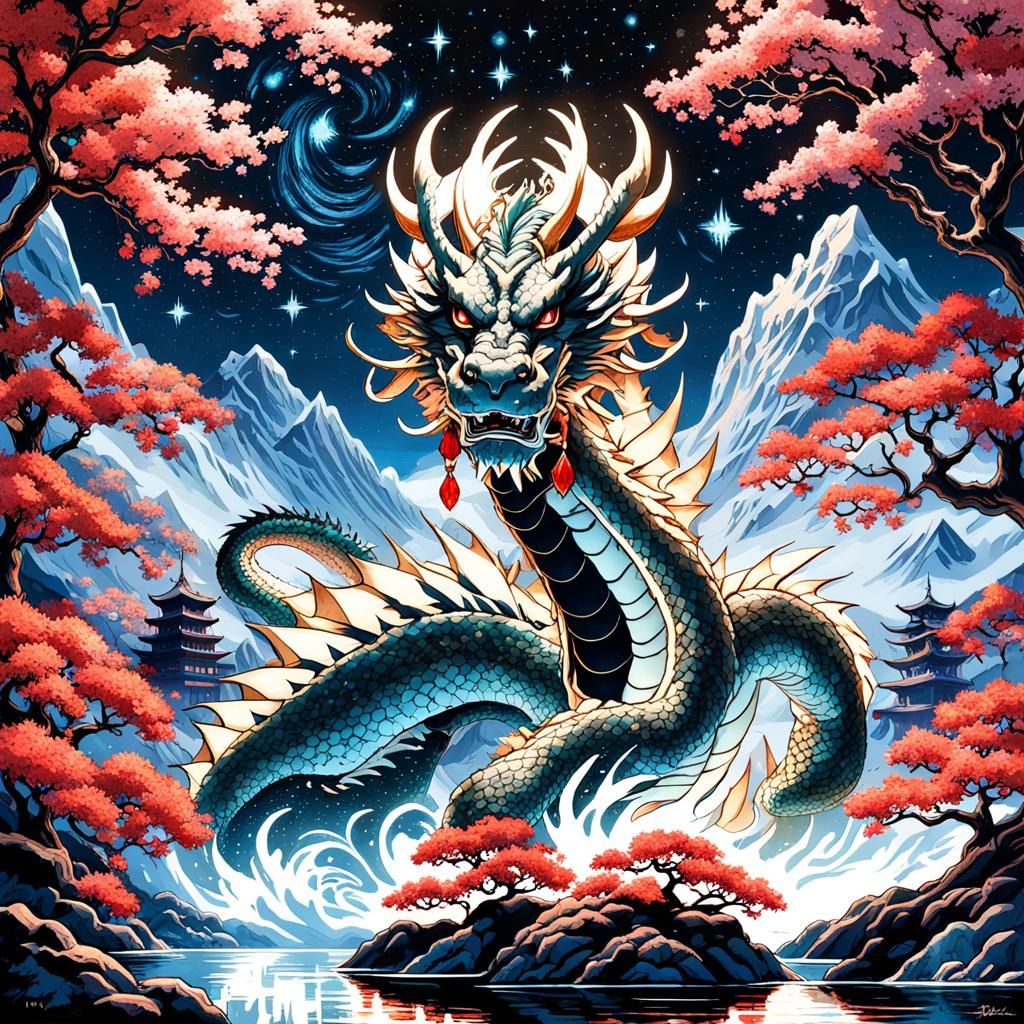 Ethereal Dragon in Crystal Garden: Gothic Art