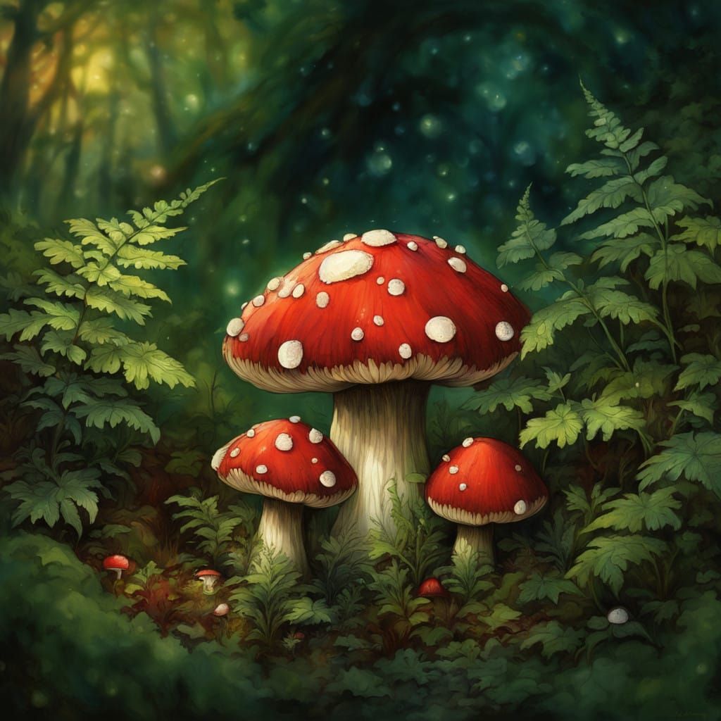 Lush Faerie Mushroom Landscape in Whimsical Fantasy Style