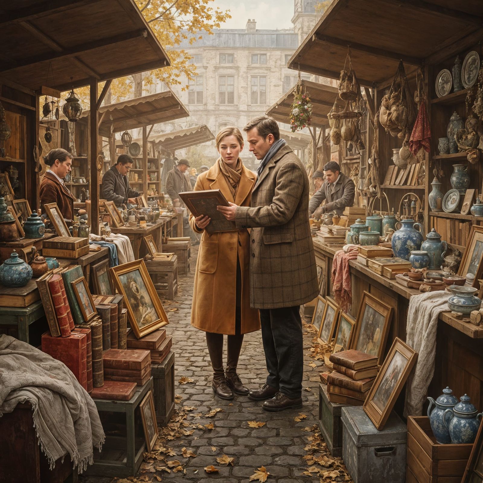Autumn Antique Market Scene in Flemish Style