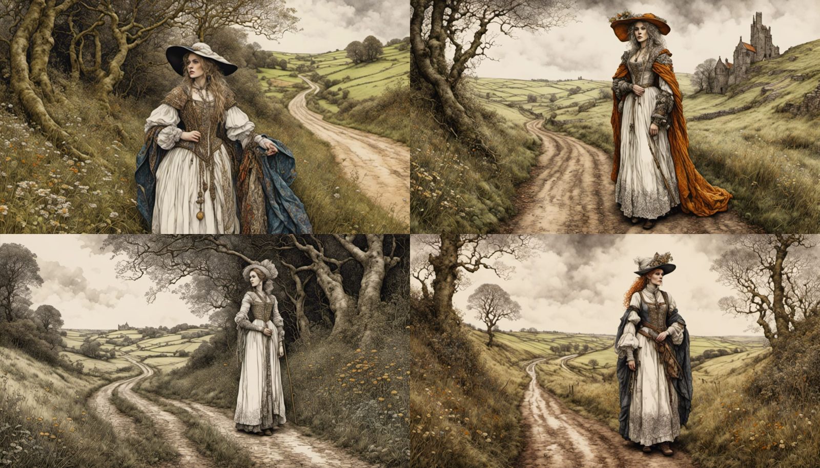 Medieval Woman Portrait in Colored Pencil Style