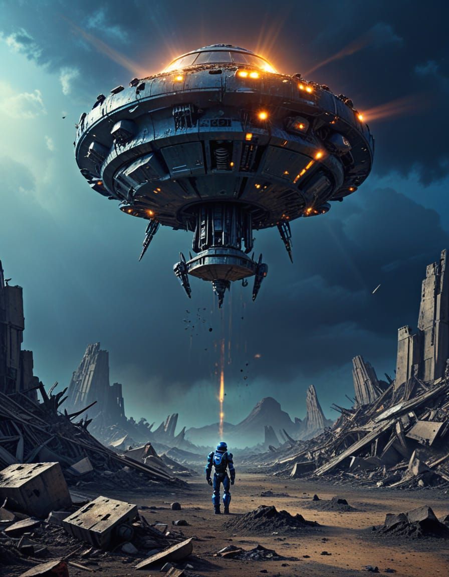 UFO Over Wasteland: Surreal Robots in HDR