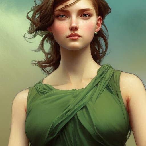 Green-Eyed Girl Portrait in Hyperdetailed Style