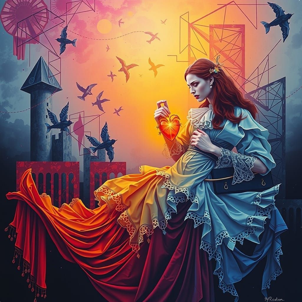 Goth Jesus in a Dreamscape of Surreal Geometry