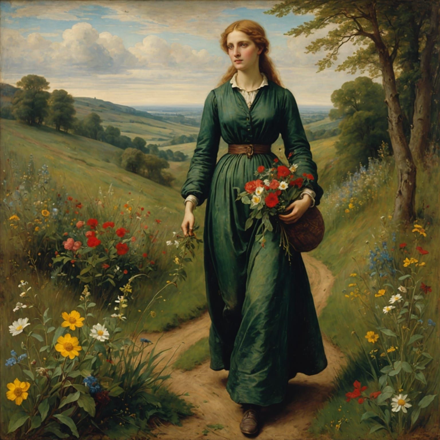 Woman in Wildflower Meadow, Victorian Style
