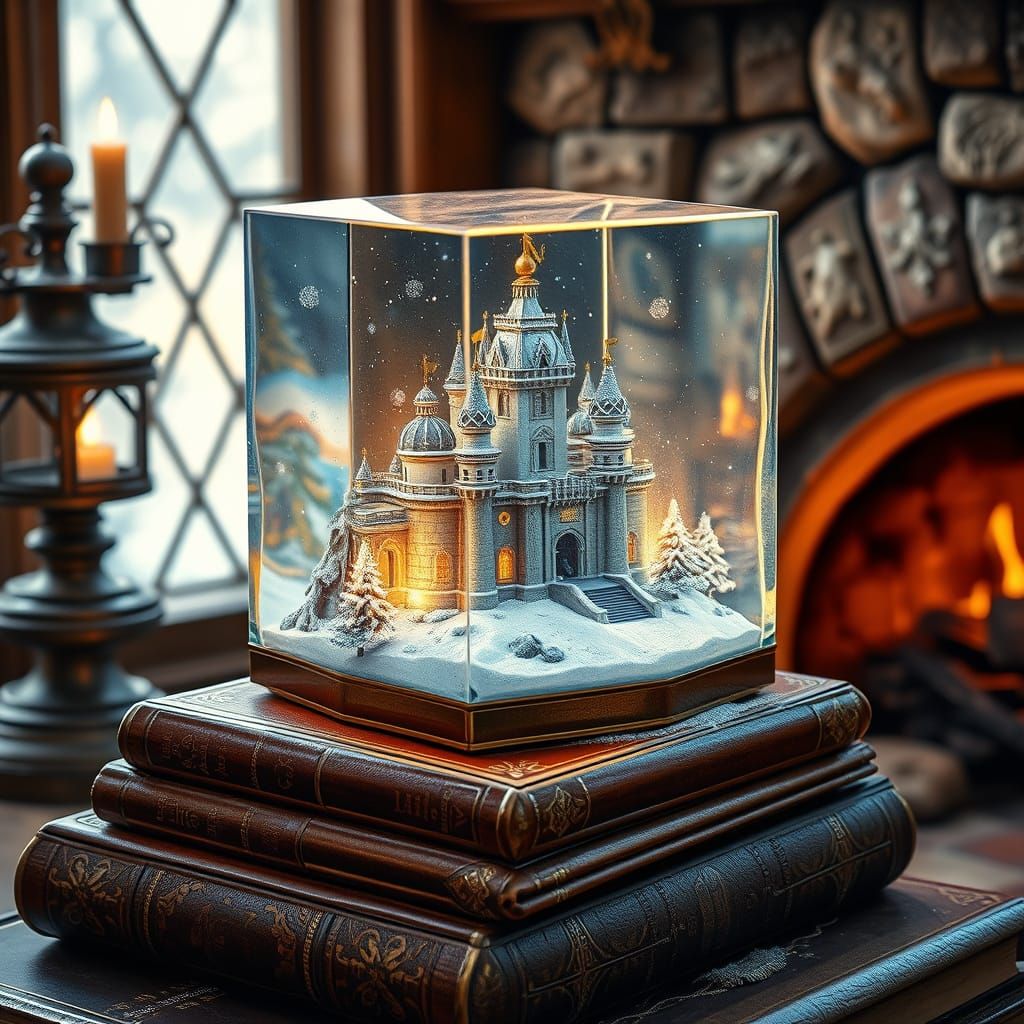 Winter Wonderland Snow Castle in Candlelit Cube