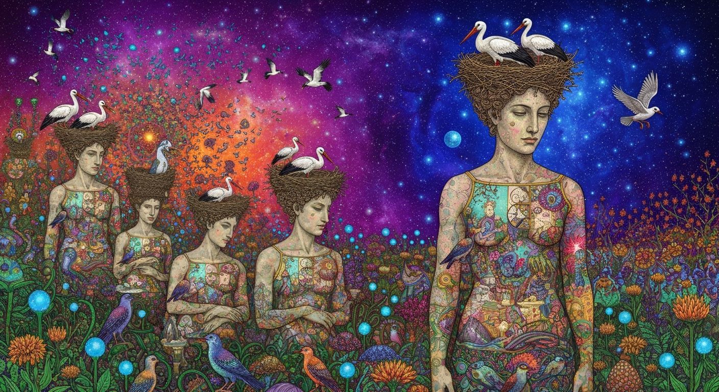 Ancient Greek Cosmic Transformation in Vibrant Colors