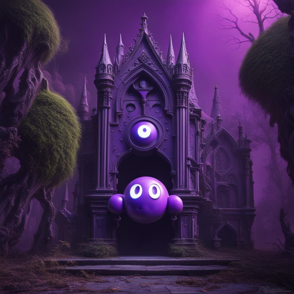 Neo Gothic Purple Pac-Man Ghost Matte Painting